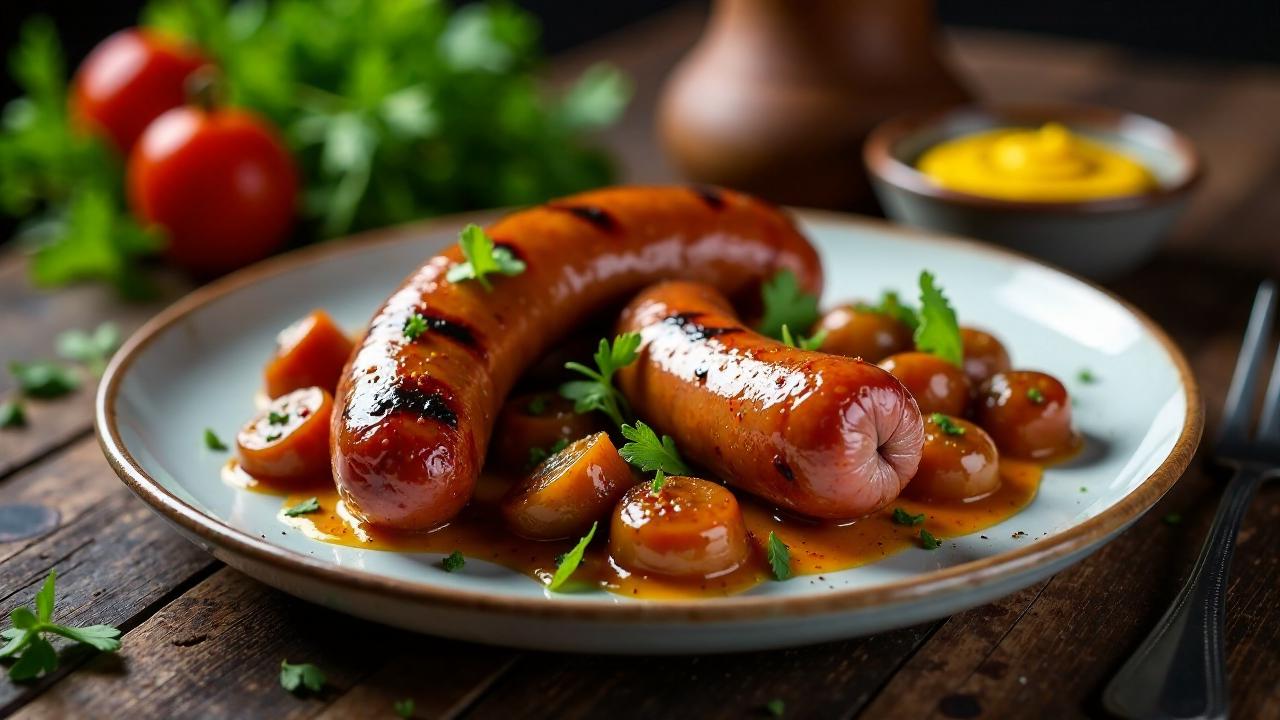 Thüringer Rostbratwurst mit Rotweinschalotten