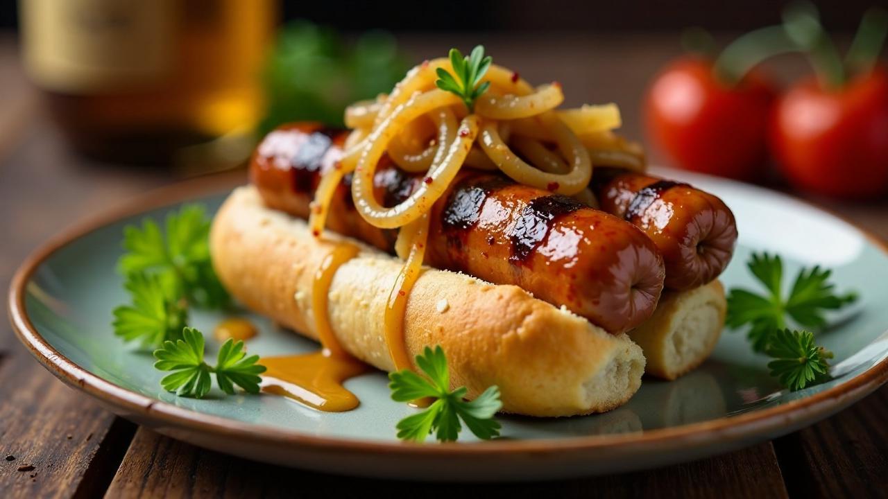 Thüringer Rostbratwurst mit karamellisierten Zwiebeln