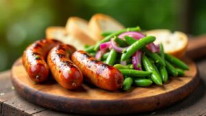 Thüringer Rostbratwurst und Bohnensalat