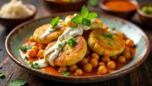 Tikki Chole Chaat – Kartoffelpatties mit würzigen Kichererbsen