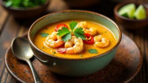 Tom Yum Goong Nam Khon (Scharfe Garnelensuppe mit Kokosmilch)