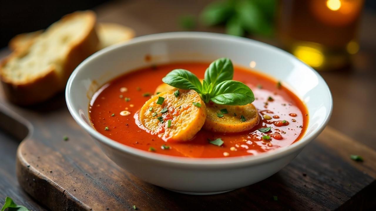 Tomaten-Suppe mit knusprigem Halloumi