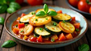 Tomaten-Zucchini-Pfanne mit Halloumi