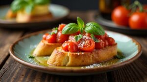 Tomatenschaum auf Bruschetta