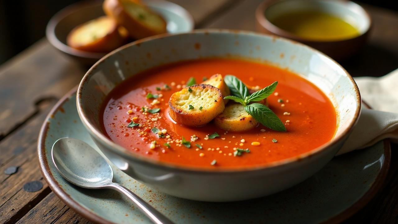 Tomatensuppe mit Grillen-Croutons