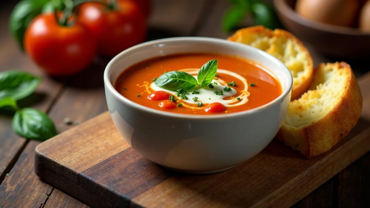 Tomatensuppe und Käsebrot