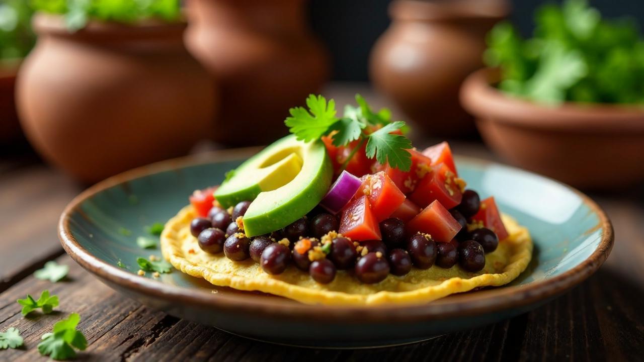 **Tostada mit schwarzen Bohnen**