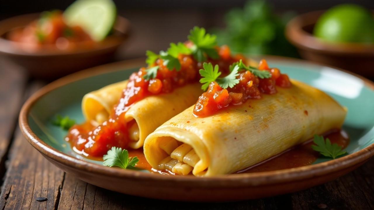 Traditionelle Tamales mit Hühnerfüllung