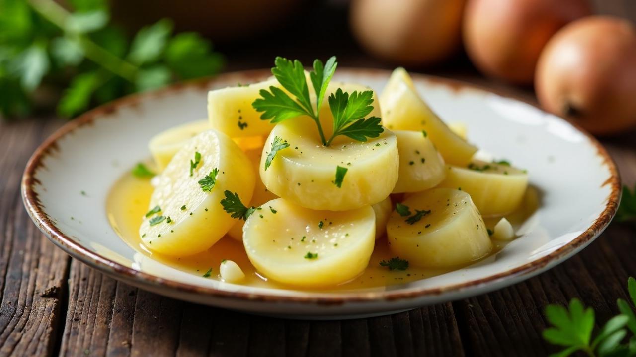 Traditioneller Kartoffelsalat mit Rinderbrühe