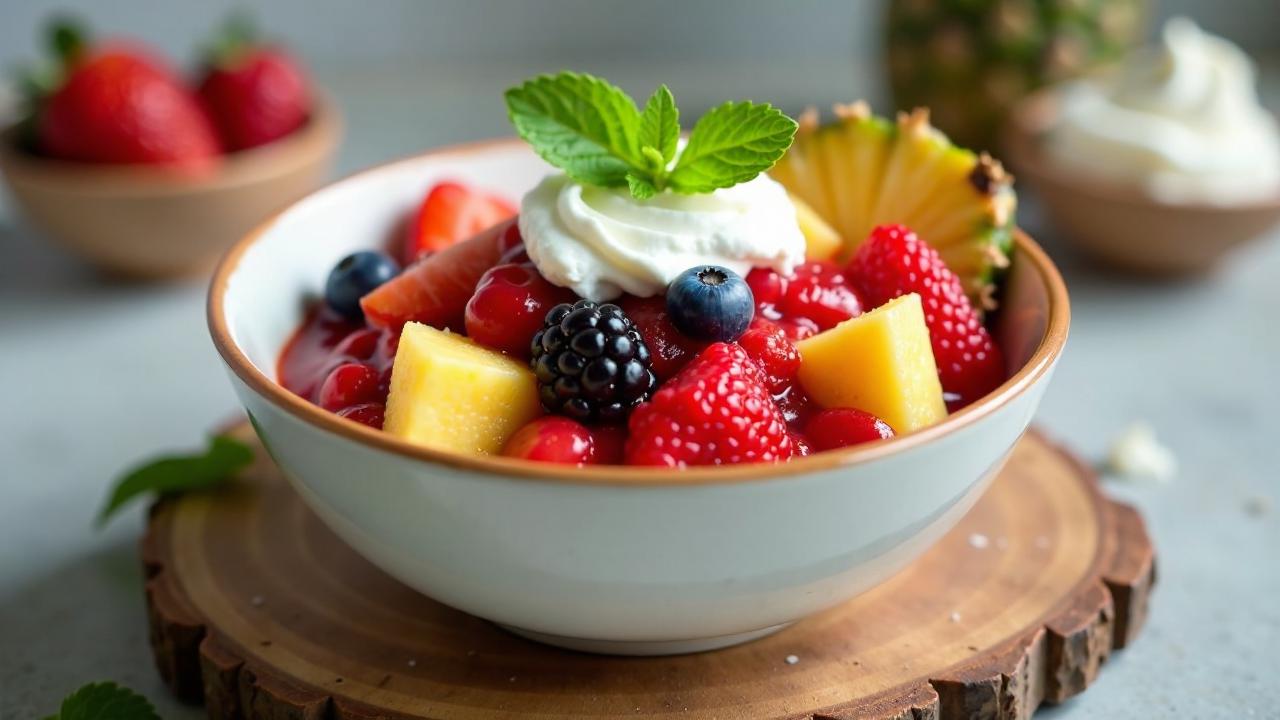 Tropische Beeren-Grütze mit Ananas