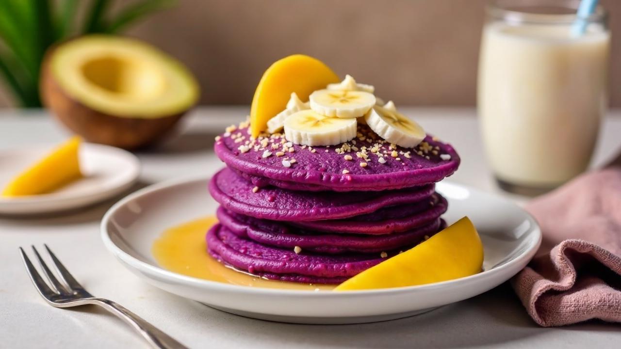 Ube-Pancakes mit Kokoscrème