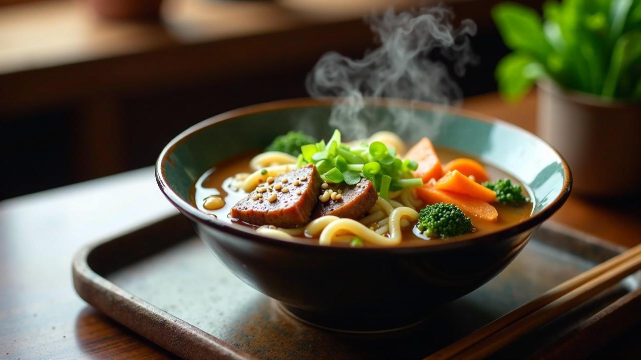 Udon-Nudelsuppe mit Rindfleisch