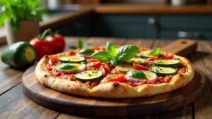 Vegane Pizza mit Gemüseüberfluss