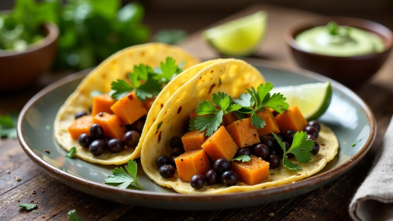 Vegane Tacos mit Süßkartoffeln und schwarzen Bohnen