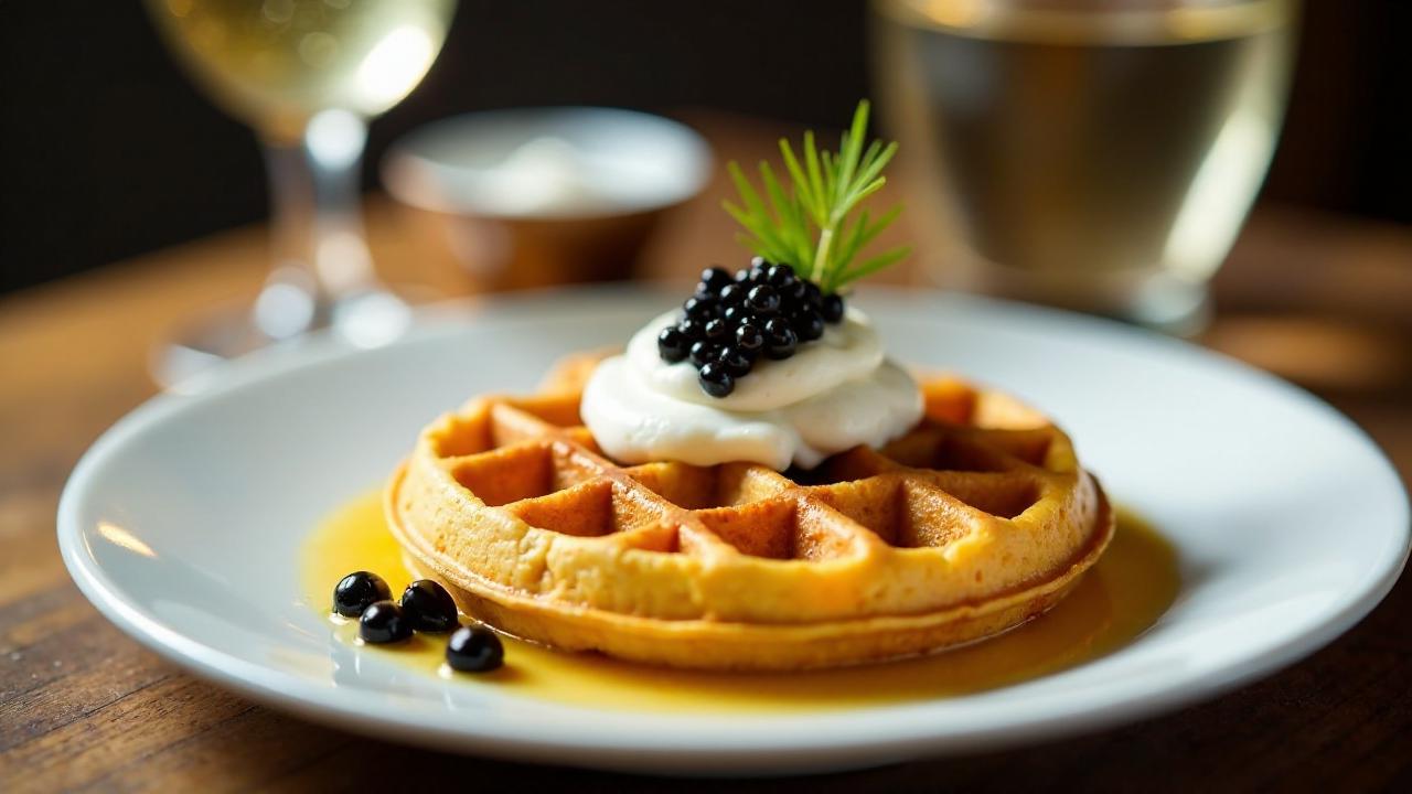 Waffeln mit Kaviar und saurer Sahne