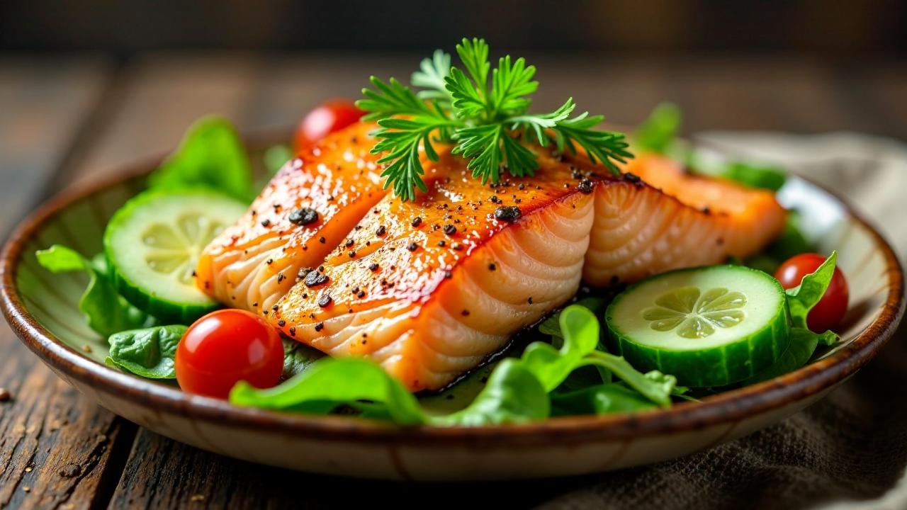 Warmgeräucherter Lachs auf Salat