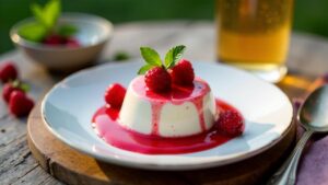 Weißbier Panacotta mit Himbeersauce