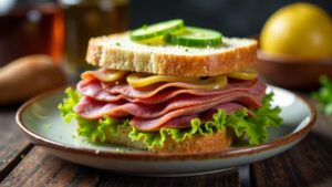 Weißbrotsandwich mit dünnem Leberkäse