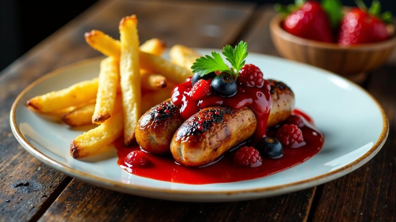 Weinlese-Currywurst mit Beeren-Pommes