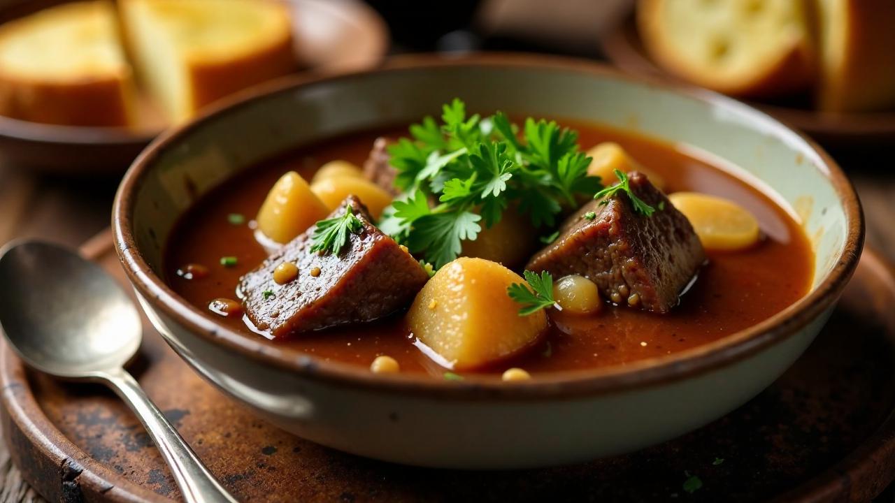 Westfälischer Pfefferpotthast mit Knoblauch-Brot