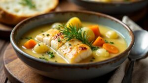 Wikinger-Fischsuppe mit Dill und Sahne