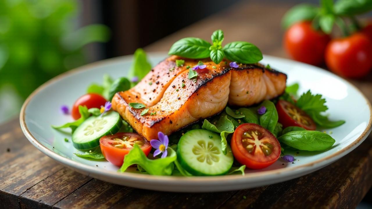 Wildkräutersalat mit gegrilltem Lachs