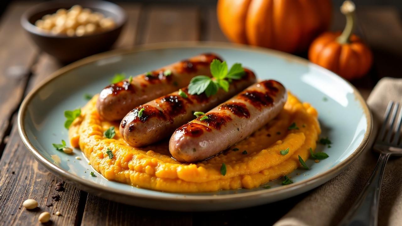 Wildschweinbratwurst mit Kürbispüree