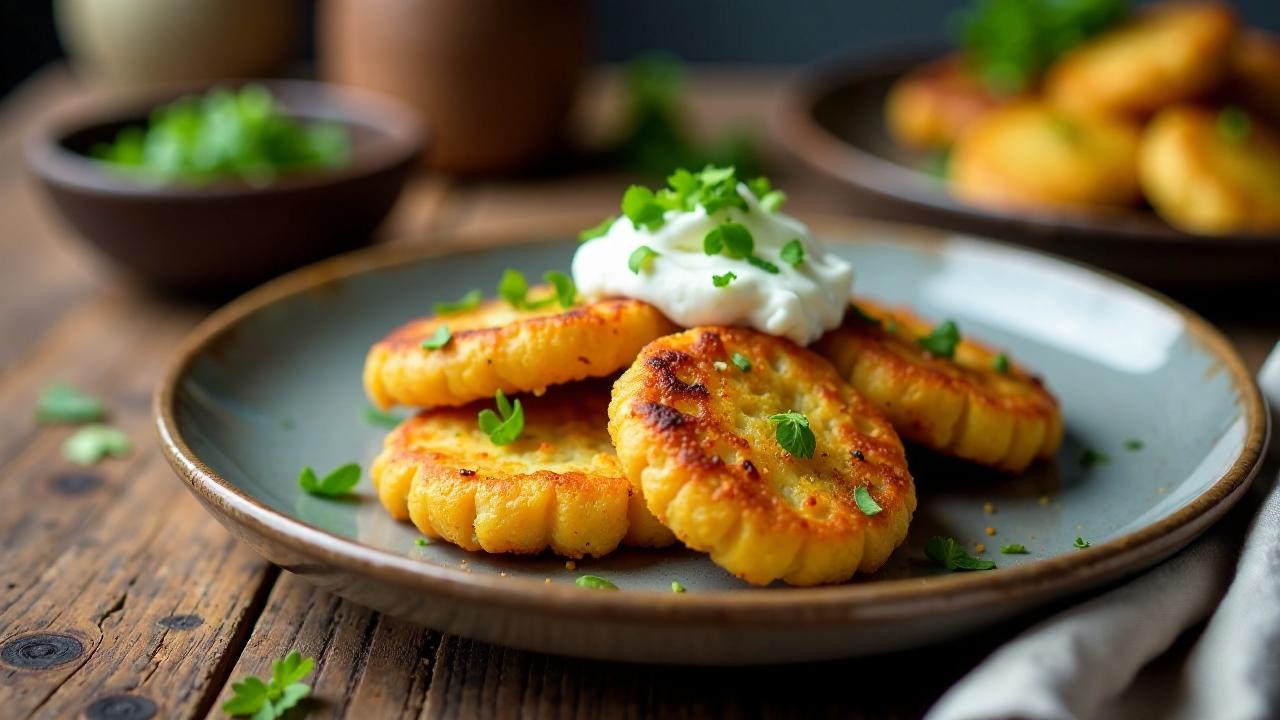 Würzige Kartoffelpuffer mit Kräuterschmand