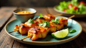 Würzige Satay-Spieße mit Erdnusssauce