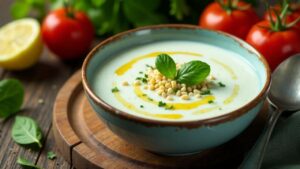 Yogurt Soup with Barley and Spinach