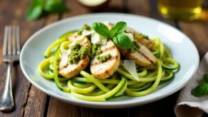 Zoodles mit Hähnchen und Pesto