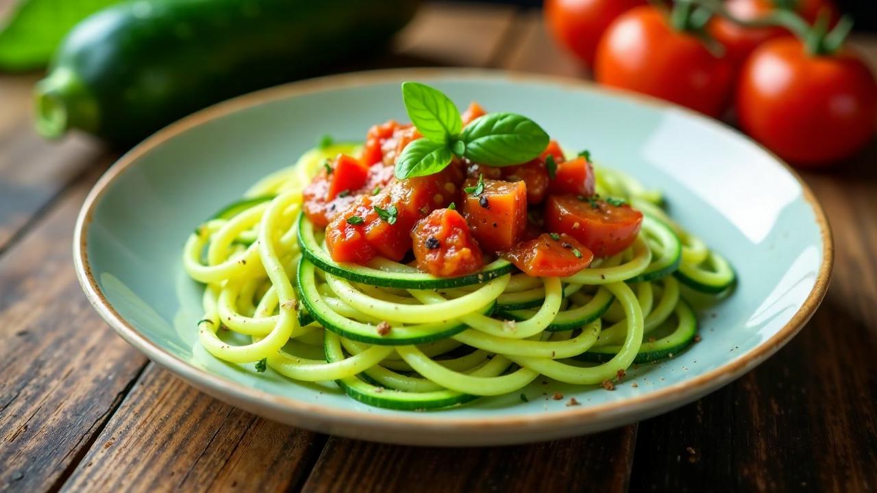 Zucchini-Nudeln mit Tomaten-Basilikum-Soße