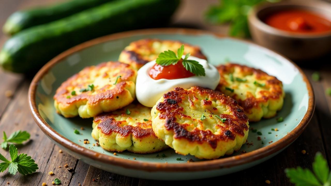 Zucchinipuffer mit Harissa-Sauce