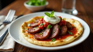 İskender Kebab: Schichtfleisch mit Joghurt und Tomatensoße